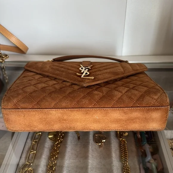 YSL Yves Saint Laurent Brown Suede Quilted Medium Envelope Handbag - Picture 5 of 16